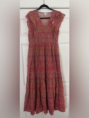 Sundance Tiered Maxi Dress in Red and Pink Floral Medallion Print
